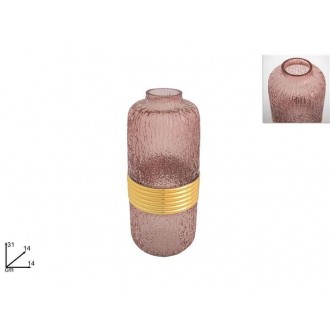 2SCH/VASO VETRO 31 CM.ROSA/ORO E823